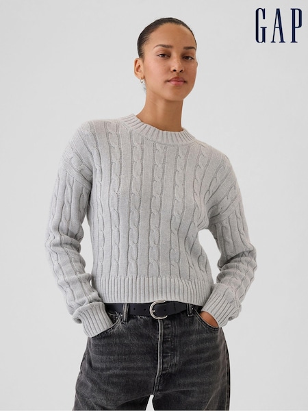Gap Grey 100% Cotton Cable Knit Crew Neck Cropped Jumper (E95855) | €27