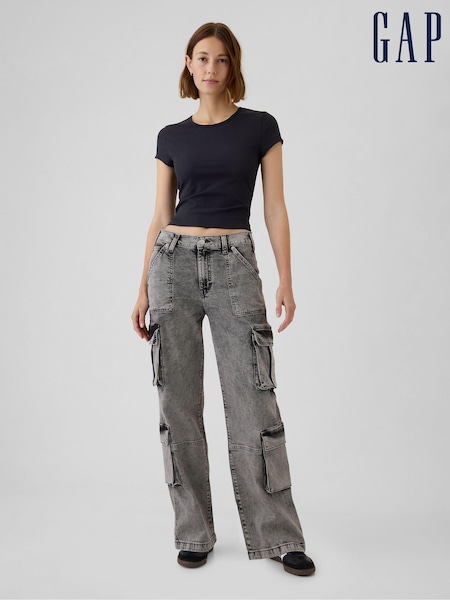 Gap Black Mid Rise Double Pocket 90s Loose Cargo Jeans (E95857) | €79