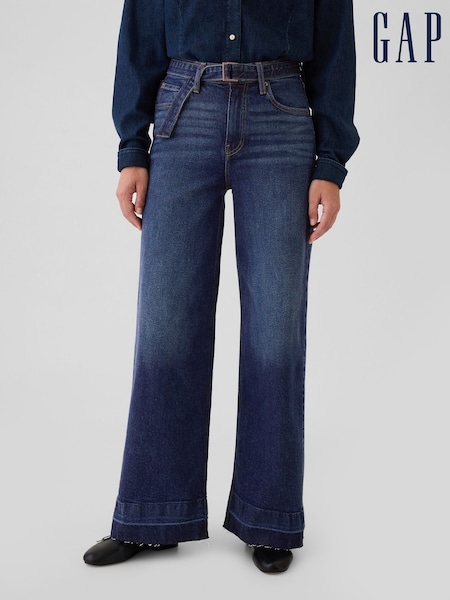 Gap Dark Blue High Waisted Belted Stride Wide Leg Jeans (E95858) | €79