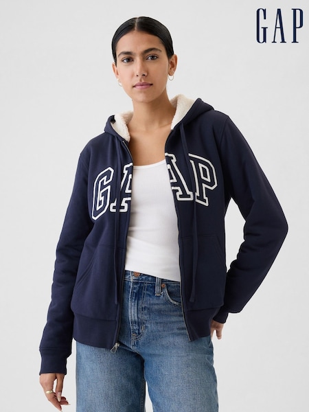 Gap Navy/Blue Relaxed Logo Sherpa-Lined Zip Hoodie (E95872) | €31