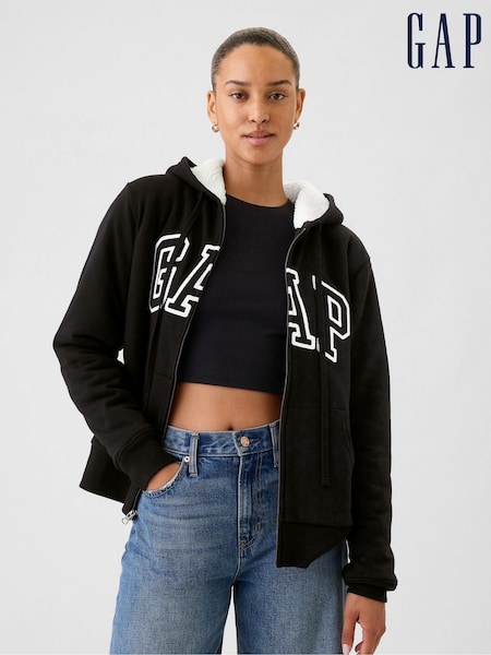 Gap Black Relaxed Logo Sherpa-Lined Zip Hoodie (E95875) | €31