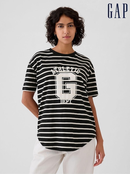 Gap Black Stripe Cotton Logo Short Sleeve Sport T-Shirt (E95886) | €10.50