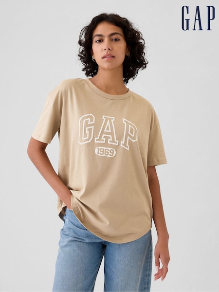 Gap Beige Cotton Logo Short Sleeve Sport T-Shirt (E95889) | €11.50
