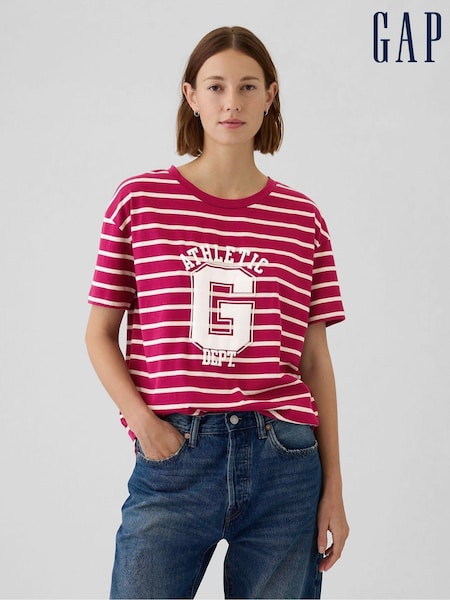 Gap Red Stripe Cotton Logo Short Sleeve Sport T-Shirt (E95890) | €10.50