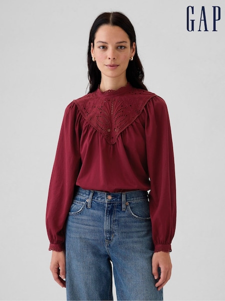 Gap Burgundy Red Crochet Long Sleeve Top (E95921) | €31