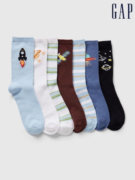 Gap Blue Kids 7 Pack Space Crew Socks (E95965) | €21