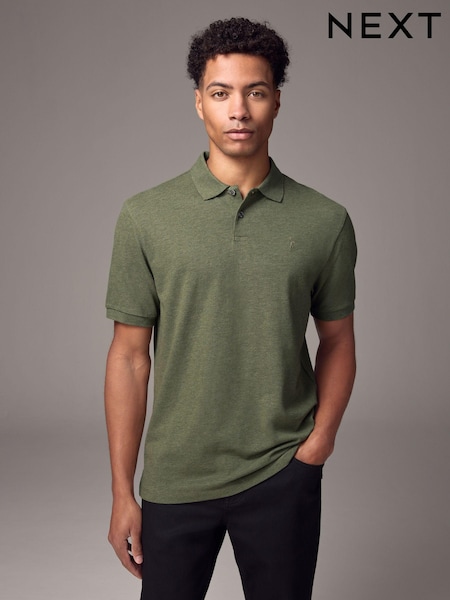 Green Marl Regular Fit Short Sleeve Pique Polo Shirt (E96065) | 62 QAR