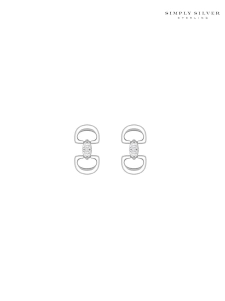 Simply Silver Silver Tone Sterling Silver 925 Polished and Cubic Zirconia Snaffle Drop Earrings (E96084) | AED87