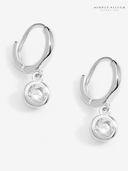 Simply Silver Silver Tone Sterling 925 Polished Silver Crystal Besel Charm Hoop Earrings (E96096) | AED87