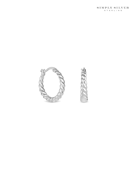 Simply Silver Silver Tone Sterling 925 Polished Textured  Hoop Earrings (E96097) | €37