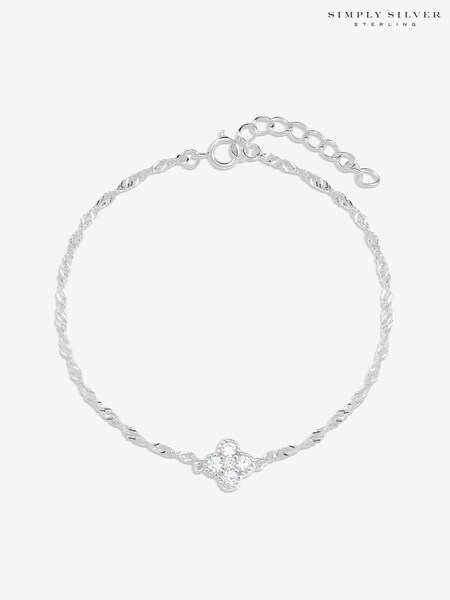 Simply Silver Sterling 925 Cubic Zirconia Fine Clover Bracelet (E96121) | €32
