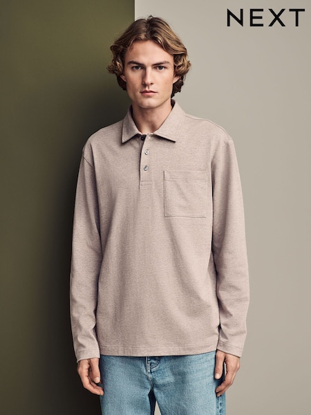 Neutral Marl Heavyweight Long Sleeve Polo Shirt (E96147) | €26