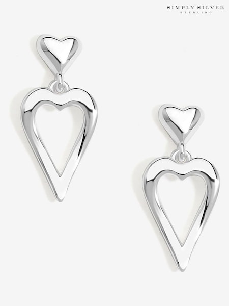 Simply Silver Silver Tone Sterling 925 Polished Open Heart Drop Earrings (E96158) | AED43