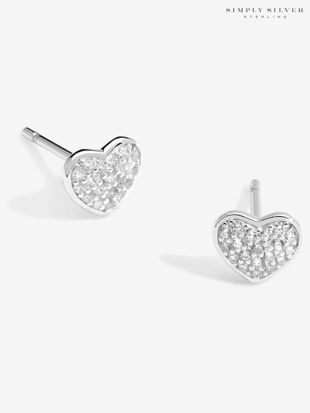 Simply Silver Silver Tone Sterling 925 Pave Heart Stud Earrings (E96159) | € 19