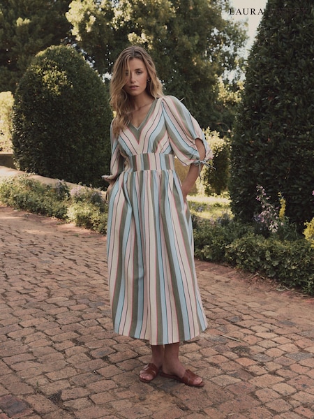 Laura Ashley Blue Holiday Stripe Midaxi Dress (E96223) | €69