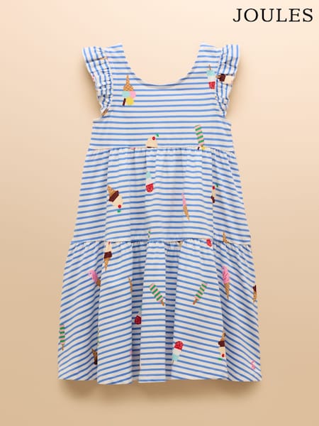 Joules Butterly Blue Print Frill Sleeve Dress (E96235) | R$ 190 - R$ 225