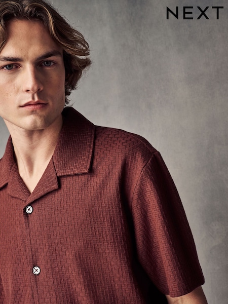 Red Terracotta Textured 100% Cotton Jersey Shirt (E96293) | AED122