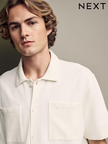 Ecru Heavyweight Textured Jersey 100% Cotton Shirt (E96296) | €28