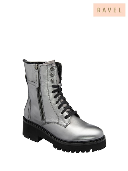 Ravel Silver Leather Zip Up Ankle Boots (E96358) | AED291