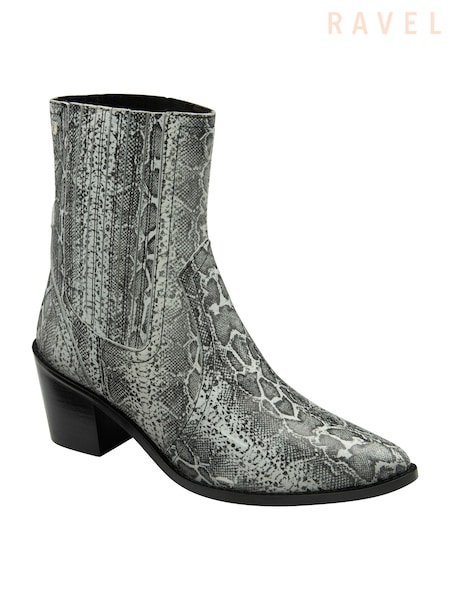 Ravel Grey Snake-Print Leather Ankle Boots (E96362) | AED276