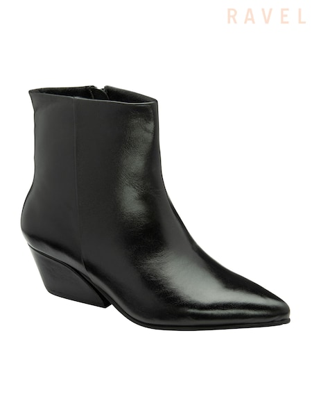 Negru - Ravel Leather Pointed-Toe Ankle Boots (E96370) | 745 LEI