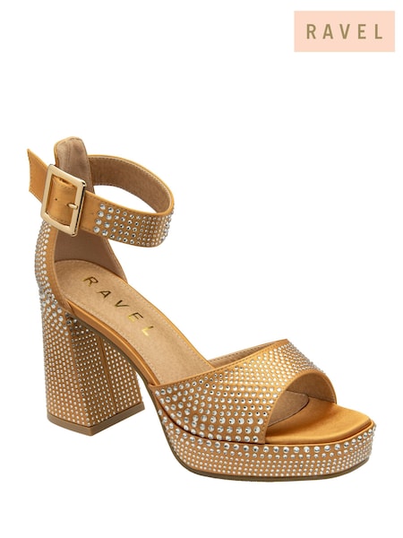 Ravel Gold Satin Heeled Sandals (E96384) | €93