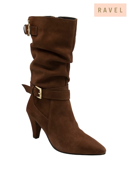 Ravel Brown Suede Pointed-Toe Mid-Calf Boots (E96401) | €147