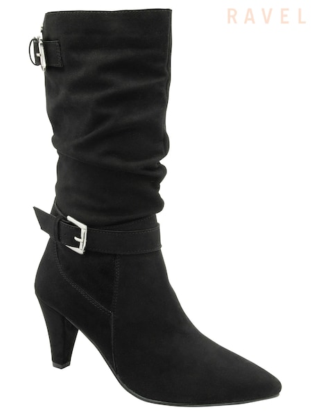 Ravel Black Suede Pointed-Toe Mid-Calf Boots (E96405) | €176
