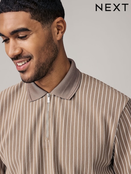 Neutral Vertical Stripe Quarter Zip Polo Shirt (E96501) | €23