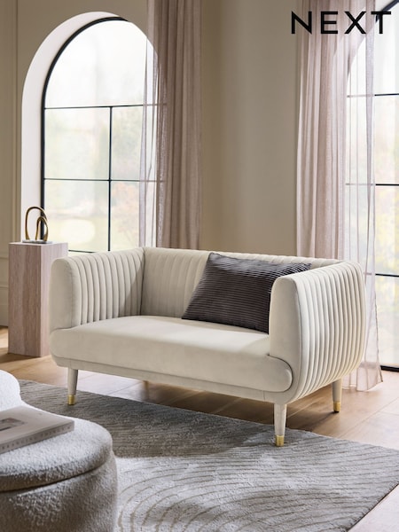 Soft Velvet Pebble Natural Evie 2 Seater Small Sofa (E96572) | €675