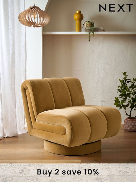 Relaxed Chenille Dark Ochre Yellow Hoxton Swivel Accent Chair (E96578) | €520