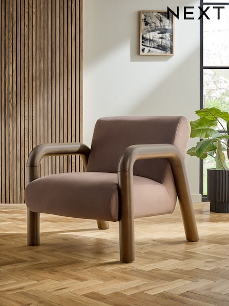 Soft Velvet Chocolate Brown Zander Accent Chair with Solid Wood Arms (E96582) | €490