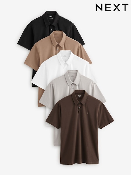 Neutral/Monochrome Regular Fit Short Sleeve Jersey Polo Shirts 5 Pack (E96591) | 287 QAR