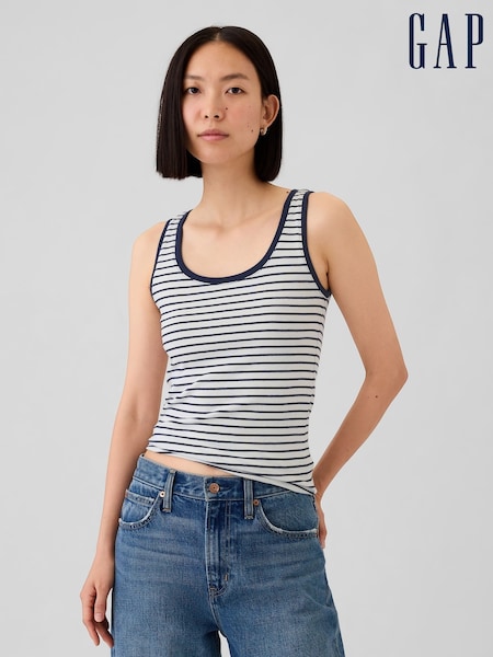 Gap White/Blue Stripe Modern Cotton-Modal Vest (E96611) | €9