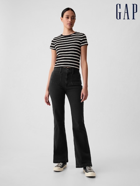 Gap Black High Waisted Double Pocket 70s Flare Jeans (E96638) | €73