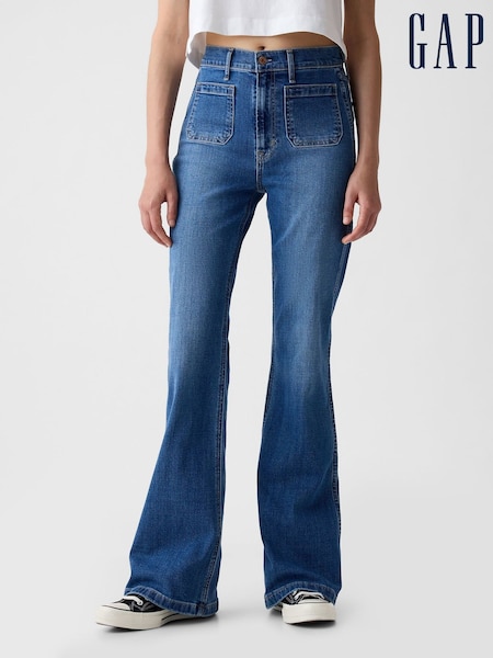 Gap Blue High Waisted Double Pocket 70s Flare Jeans (E96640) | €85