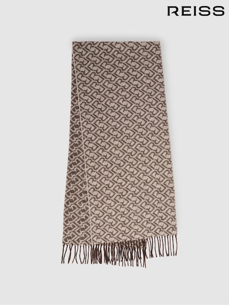 Reiss Dark Brown/ Off White Bowen Logo-Jacquard Scarf With Wool (E96678) | AZN 196