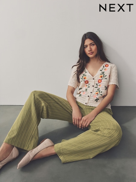 Khaki/Green Textured Jersey Stripe Wide Leg Trousers (E96688) | 1,237 UAH