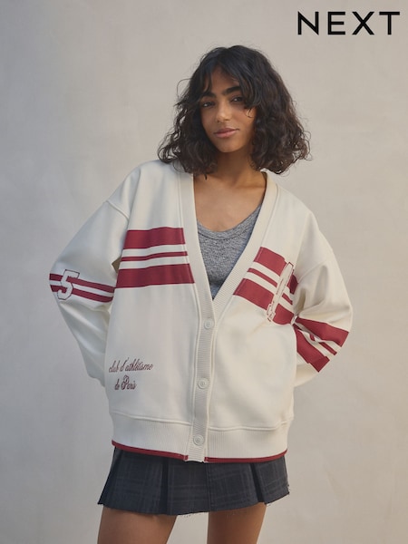 Бордово-красный/экрю - Graphic Baseball Letterman Varsity Jersey Cardigan Jacket (E96695) | €47