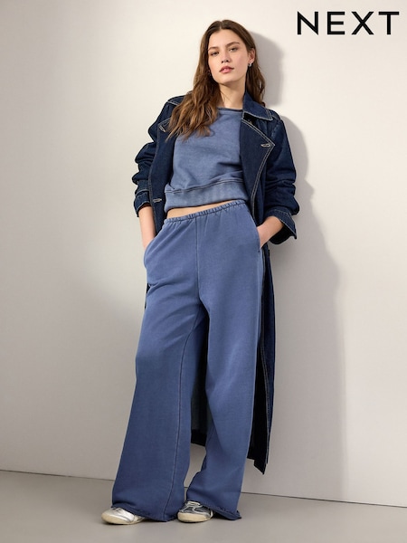 Indigoblau - Erhöhte Jogginghose mit weitem Bein im verwaschenen Look aus 100 % Baumwolle (E96718) | 52 €