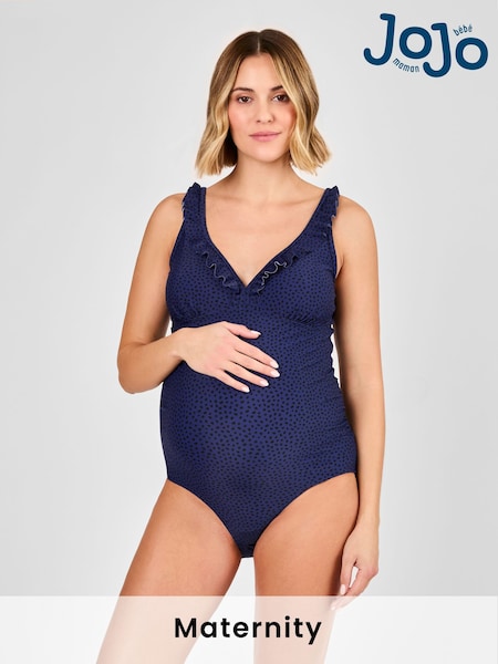 JoJo Maman Bébé Navy Maternity Spot Frill Swimsuit (E96726) | €61