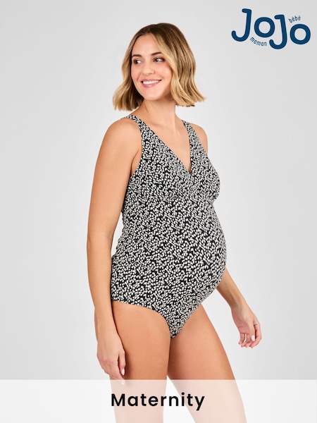 JoJo Maman Bébé Black Maternity Animal Print V-Neck Swimsuit (E96727) | LEI 283