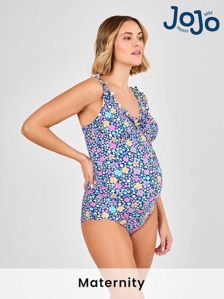 JoJo Maman Bébé Navy Maternity Floral Print Frill Swimsuit (E96730) | €61