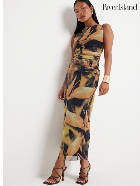 River Island Yellow Petite Mesh Column Midi Skirt (E96760) | € 27