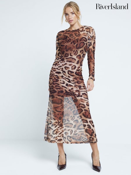 River Island Leopard Print Mesh Maxi Dress (E96771) | 188 LEI