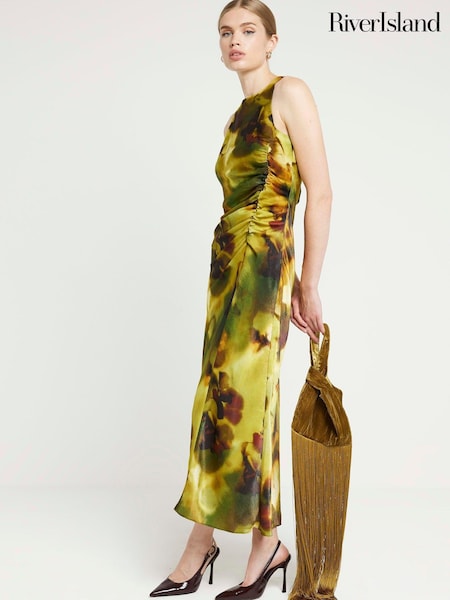 River Island Green Ruched Side Midi Dress (E96773) | 138 QAR