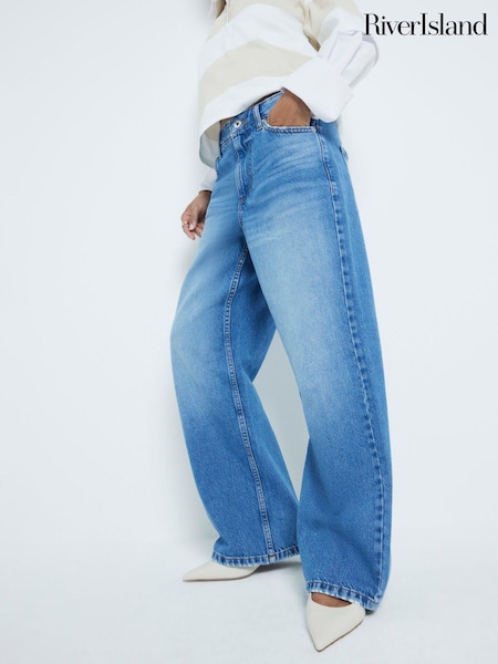 River Island Blue Straight Fit Petite Relaxed 100% Cotton Jeans (E96777) | SGD 91