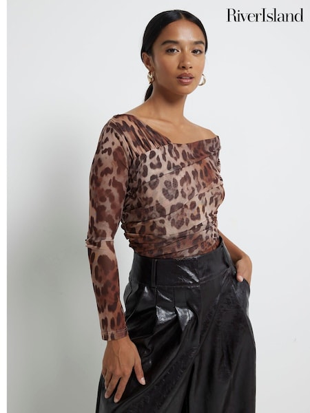 River Island Leopard Print Petite Leopard Mesh Asymmetric Bodies (E96800) | €23