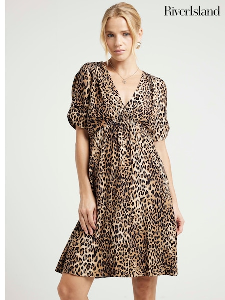 River Island Brown Floral Print Ruched Mini Dress (E96802) | 228 QAR