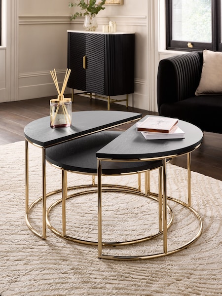 Black Evie Oak Effect Nest of 2, Round Coffee Table (E96808) | €400